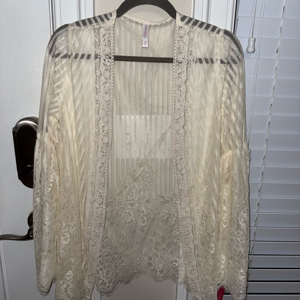 Xhilaration Cream Sheer Lace Open Front Cardigan